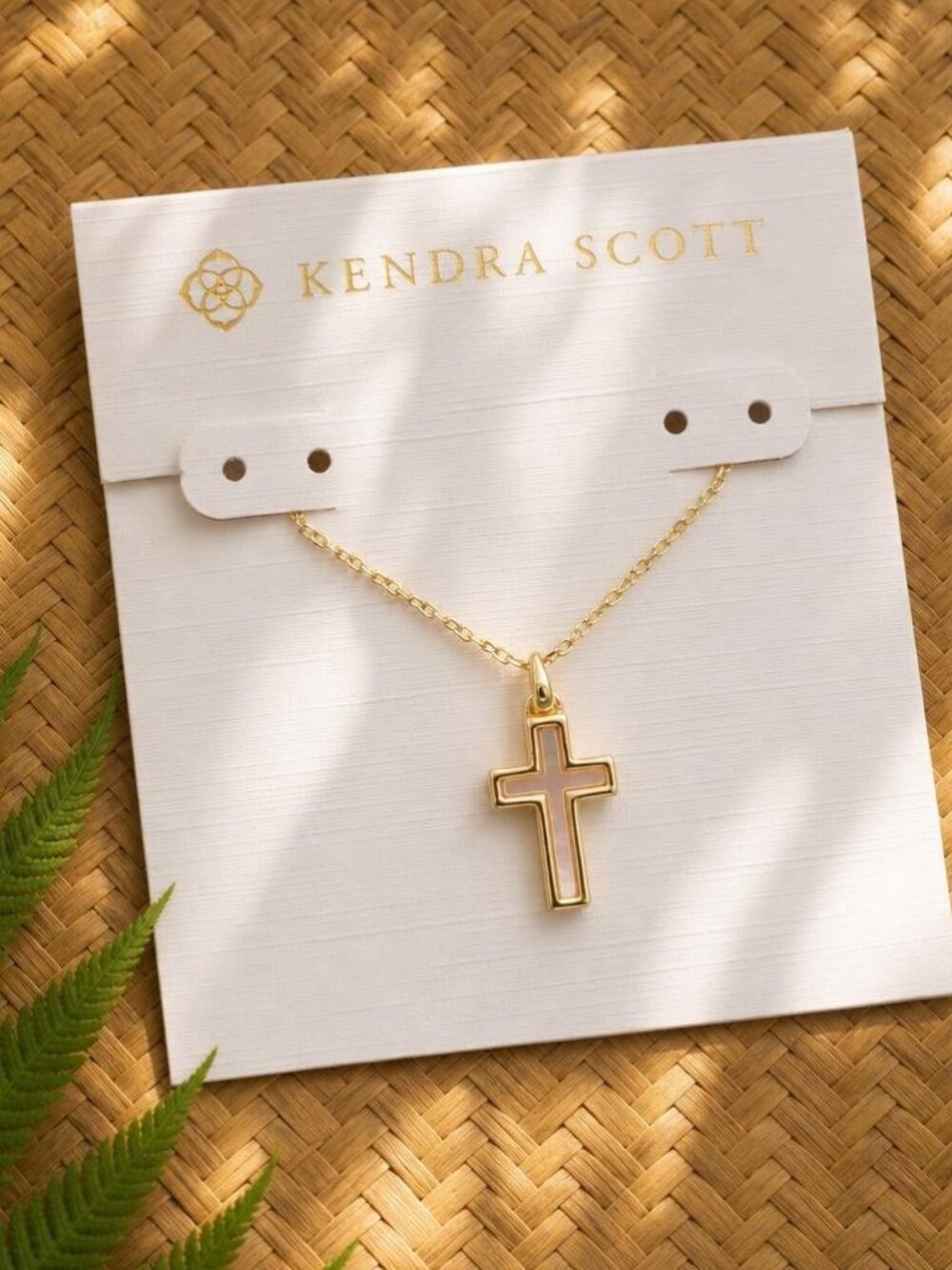 Kendra Scott Cross Gold White Opal Pendant Necklace
